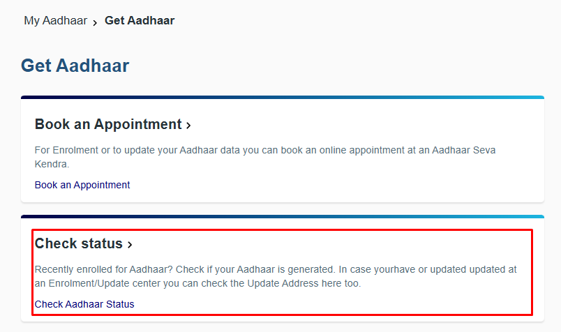 Aadhaar card status