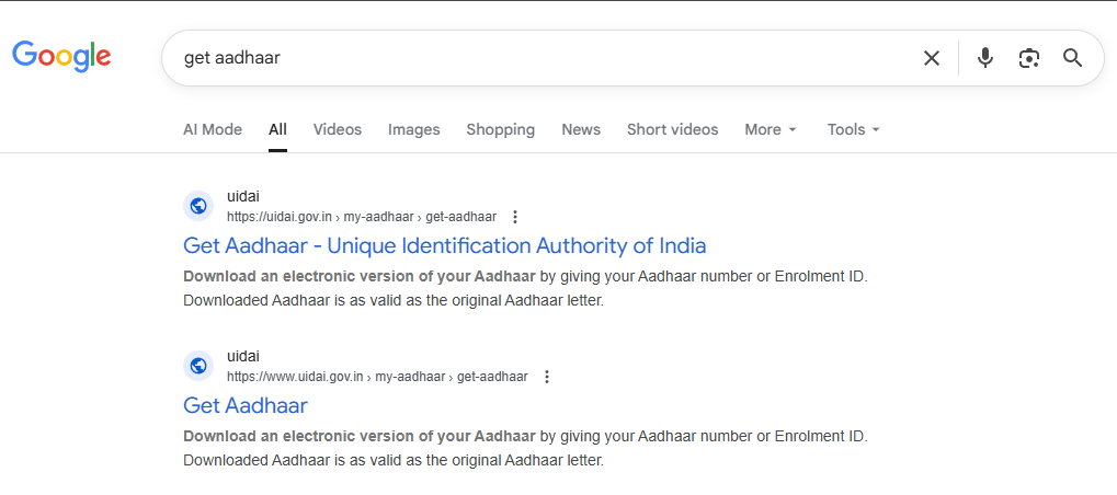 Get Aadhaar UIDAI